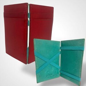 J CREW Inside Out Small Magic Wallet Credit Card Holder Genuine Leather Red Teal